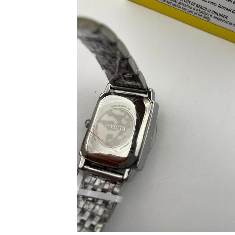 Invicta Women Specialty Rectangular Silver Stainless Steel Black Dial Watch NEW